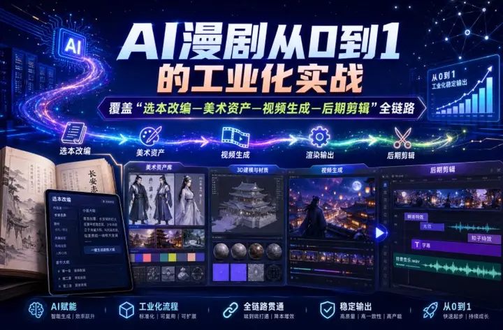AI漫剧从0到1的工业化实战，覆盖“选本改编—美术资产—视频生成—后期剪辑”全链路课程-千尺浪