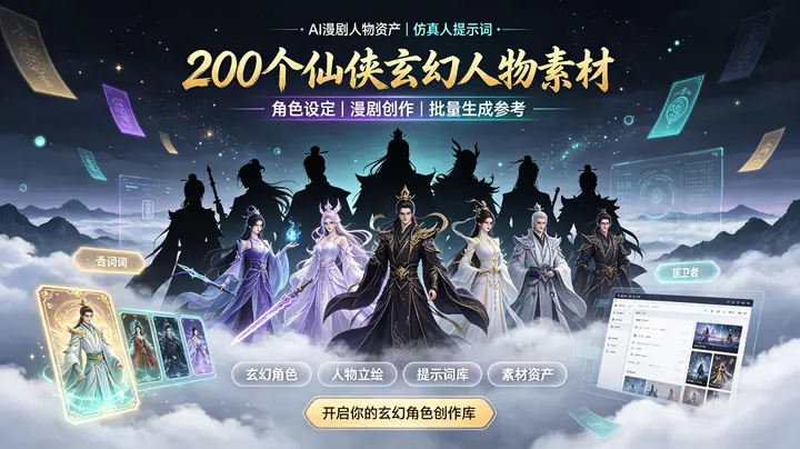 200个仙侠玄幻人物素材ai漫剧人物资产仿真人提示词-千尺浪