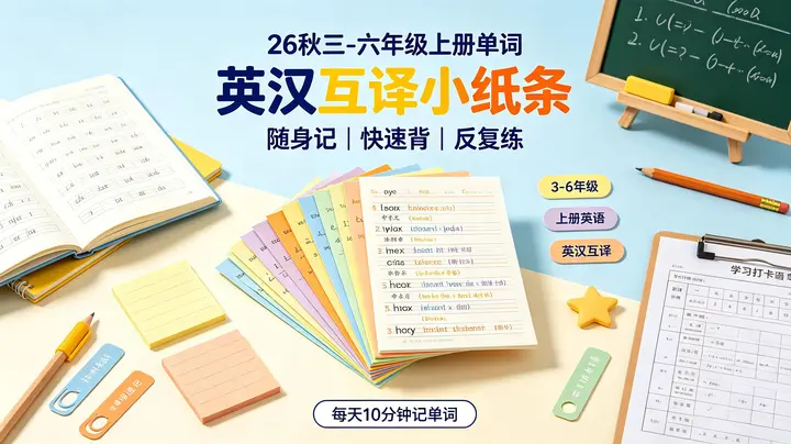 26秋三-六年级上册单词英汉互译小纸条
