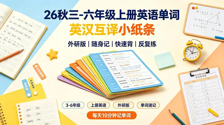 26秋三-六年级上册英语单词英汉互译小纸条外研版-千尺浪