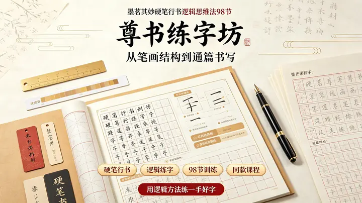 尊书练字坊-抖音同款墨茗其妙硬笔行书逻辑思维法98节-千尺浪