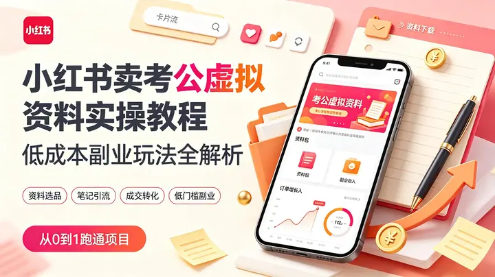 小红书卖考公虚拟资料实操教程，低成本副业玩法全解析-千尺浪