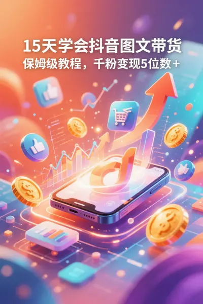 15天学会抖音图文带货，保姆级教程，千粉变现5位数＋